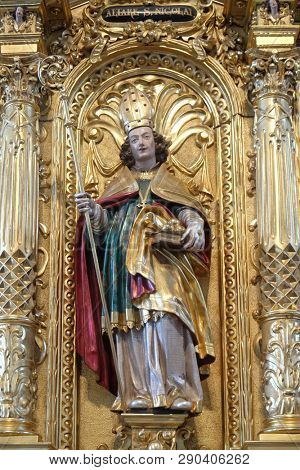 LUCERNE, SWITZERLAND - JUNE 24, 2018: Saint Nicholas altar in the church of St. Leodegar in Lucerne, Switzerland