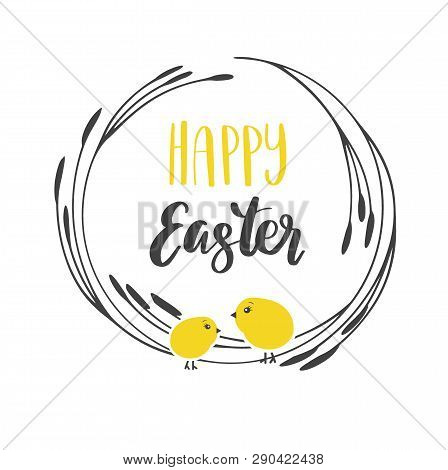 Happy Easter Card With Modern Calligraphy, Holiday Poster. Typography Design. Vector Illustration