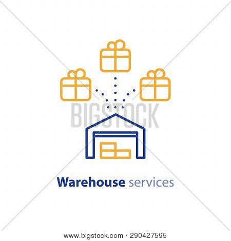 Wholesale Warehouse Distribution Center Concept, Delivery Chain Solution And Storage Services Logo E