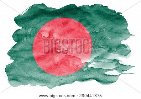 Bangladesh Flag  Is Depicted In Liquid Watercolor Style Isolated On White Background