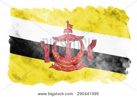 Brunei Darussalam Flag  Is Depicted In Liquid Watercolor Style Isolated On White Background