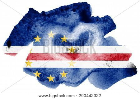 Cabo Verde Flag  Is Depicted In Liquid Watercolor Style Isolated On White Background