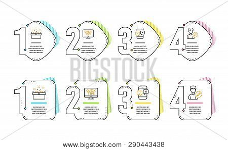 Present Box, Web Tutorials And Phone Survey Icons Simple Set. Edit Person Sign. Sale Offer, Quick Ti