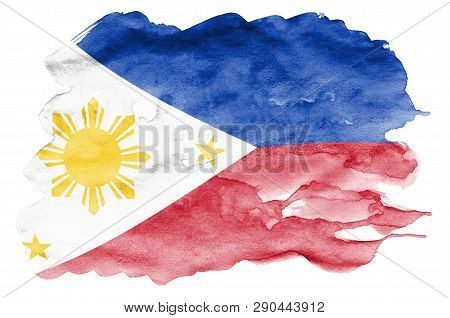 Philippines Flag  Is Depicted In Liquid Watercolor Style Isolated On White Background