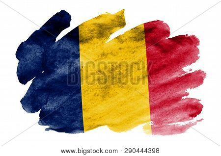 Chad Flag  Is Depicted In Liquid Watercolor Style Isolated On White Background