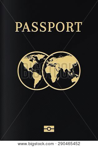 International Biometric Passport Cover Page. Black Top Page Of A Citizen Id Document.