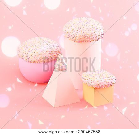 Minimal Easter Concept: Various Easter Cakes And Egg.