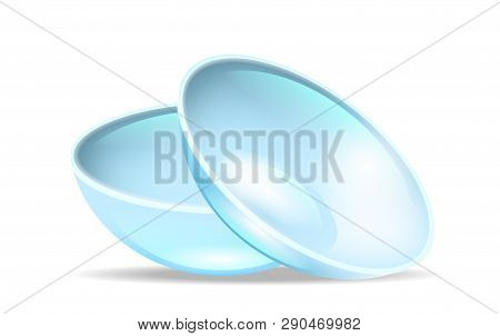 Pair Of Blue Transparent Eye Contact Lenses, Clear And Close Up View, Ophthalmology Medical Equipmen