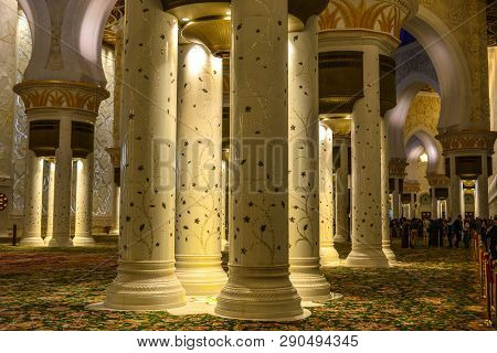 Interior Of The Grand Mosque In Abu Dhabi