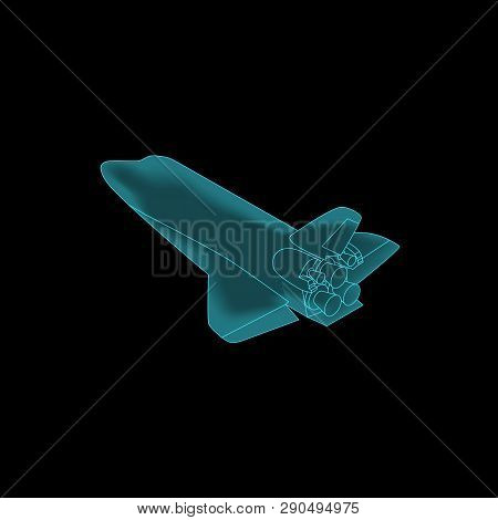 Vector Isometric Holography Space Shuttle. Vector Isometric Space Shuttle Icon Isolated On Black Bac