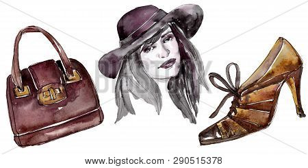 Fashoinable Sketch Glamour Illustration In A Watercolor Style Isolated Element. Watercolour Backgrou