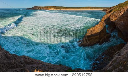 Summer Evening Atlantic Ocean Coast Landscape And Amoreira Beach (aljezur, Algarve, Portugal). Panor