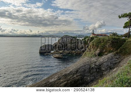 Santander, Spain; September , 2017:  View Of La Magdalena Peninsula Lighthouse, Santander Bay, Cultu