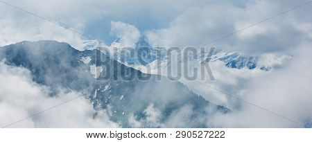 Cloudy Sky Above Mont Blanc Mountain Massif Tops (chamonix Valley, France, View From Plaine Joux Out