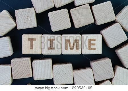 Time Management, Deadline, Schedule And Reminder Concept, Straggle Cube Wooden Blocks With Some Comb