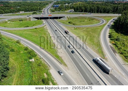 Tyumen, Russia - August 3, 2016: Bird Eye View Onto Outcome Of Roads On Irbit Path With Bypass Way