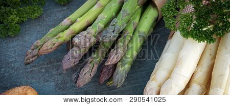 Fresh Raw Green And White Asparagus Healthy Seasonal Vegetables