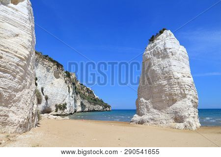 Gargano National Park In Italy - Pizzomunno Beach In Vieste. Italian Landscape.