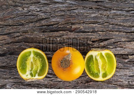 Fruit Of Lulo On Tree Bark (solanum Quitoense)