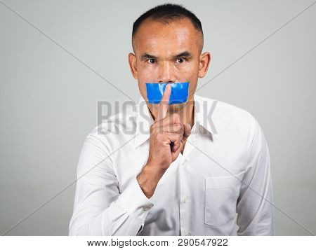 The Man Making Finger On Lips Silence Gesture, Pst, Shh,