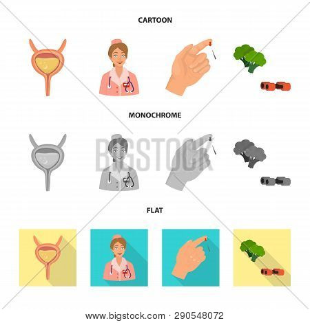 Vector Illustration Of Diet And Treatment  Icon. Set Of Diet And Medicine Stock Symbol For Web.