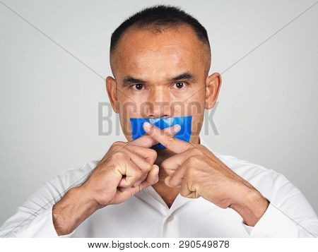 The Man Making Finger On Lips Silence Gesture, Pst, Shh,