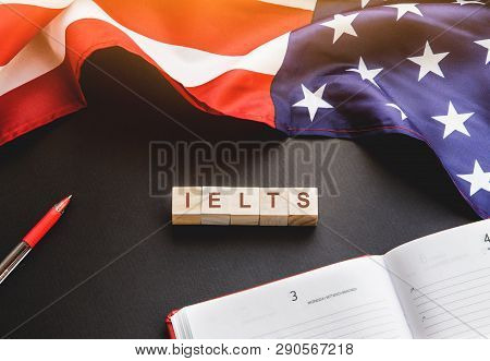 Test Of English Multiple Choice On Table. Top View, Flatlay,