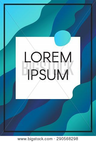 Abstract Fluid Waves Blue Background With Text Frame. Vertical Web Banner With Copyspace Layout
