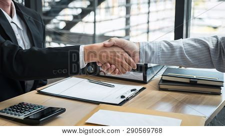 Handshake After Finishing Conversation Businessman Sending A Resignation Letter To Employer Boss In 