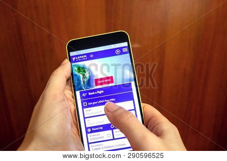Berdyansk, Ukraine - March 18, 2019: Latam Airlines Website Homepage. Latam Airlines Logo Visible On