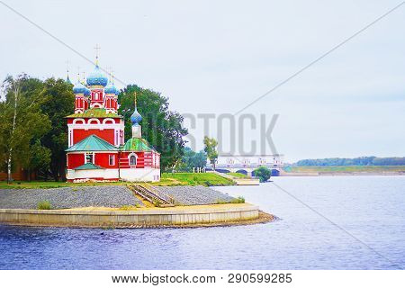 Church Of Presentation Of Mother Of God In Temple In Kalyazin, Russia On The Bank Of Volga. River Cr