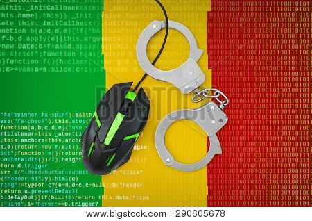 Mali Flag  And Handcuffed Computer Mouse. Combating Computer Crime, Hackers And Piracy