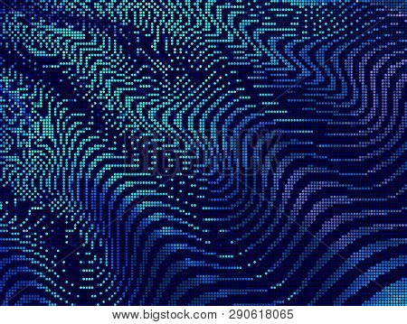 Blue Abstract Background - Waves, Curls And Folds Consist Of Glowing Dots. Vector Illustration With 
