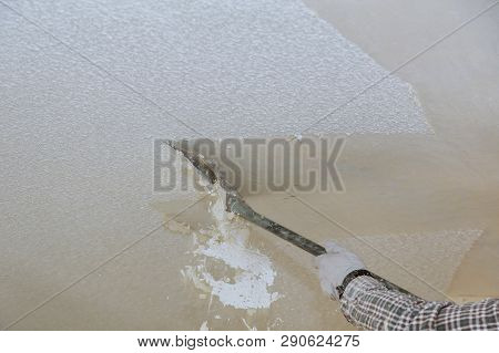 Take Off In The Popcorn Ceiling Home Wall Texture Removal Ceiling Drywall Demolition