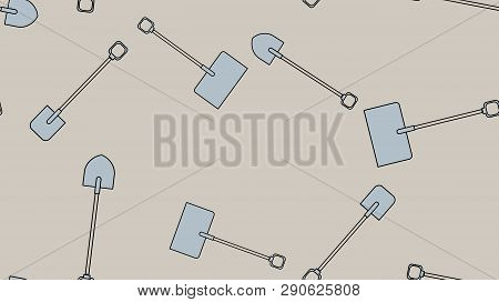 Seamless Pattern Of Construction Icons Of Aggro-beautiful Snow Bayonet, Shovels With Wooden Handles 