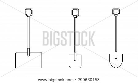 A Set Of Three Black And White Icons Of Building Aggro-beautiful Snow Shovels, Bayonet Shovels With 
