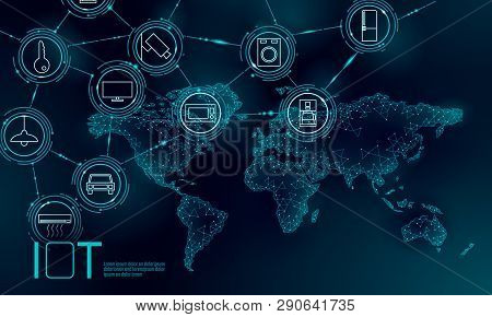 Blue Space Planet Earth Internet Of Things Icon Innovation Technology Concept. Wireless Communicatio