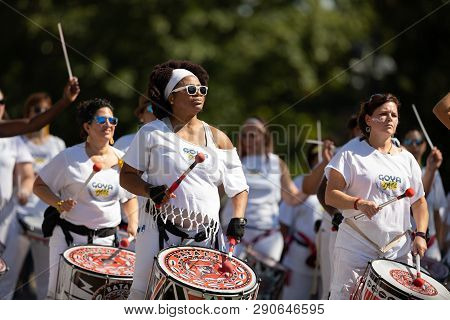 Washington, D.c., Usa - September 29, 2018: The Fiesta Dc Parade, Members Of Batala Washington Dc Pe
