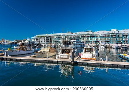 Yachts And Boats On Mooring At Historic Woolloomooloo Wharf In Sydney, Australia. Sydney Sightseeing