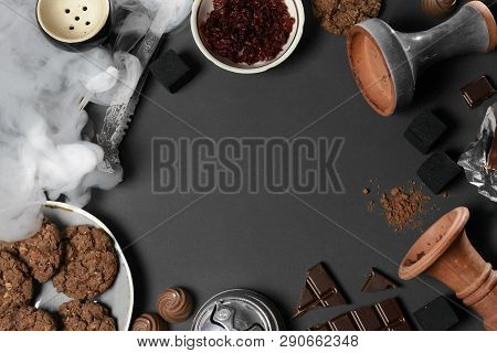Set Of Objects Related To Smoking Hookah With Chocolate Aroma