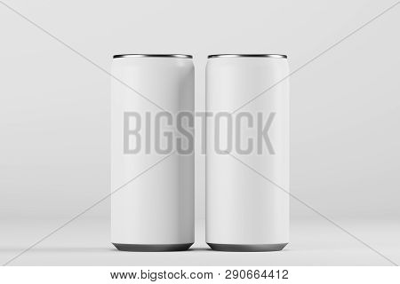 Two White Aluminum Beverage Cans On A Light Background. Mock Up. 3d Rendering