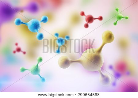 Multicolored Molecules Or Atoms On A Light Background. 3d Rendering