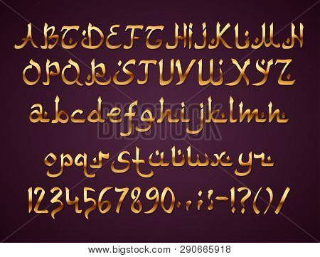 Arabic Style Golden Font On Purple Background, Eps 10 Contains Transparency.