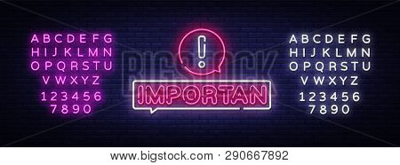 Important Neon Sign Vector. Important Design Template Neon Sign, Light Banner, Neon Signboard, Night