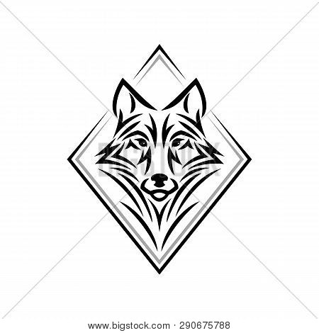 Wolf Head Logo Or Icon In One Color. Tribal Tattoo Style Animal Head. Stock Vector Emblem.