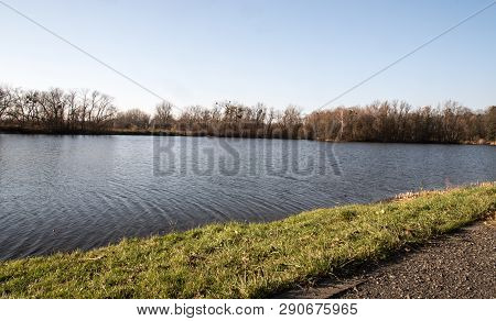 Pond On Park Bozeny Nemcove In Karvina City In Czech Republic During Nice Autumn Day With Clear Sky