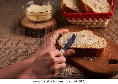 Breads And Butter Concept Of Teasty Home Food Close Up On Table