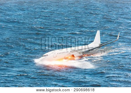 Crash Of The Airplane Falling Into The Sea, An Explosion Hit By Splashing On The Water