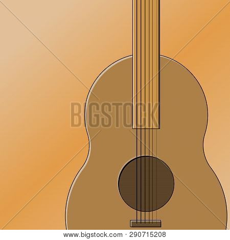 Vector Illustration Of A Guitar Deck With Part Of Fingerboard And Strings Close Up Against A Light B