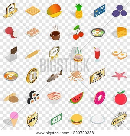 Sweet Foodicons Set. Isometric Style Of 36 Sweet Food Vector Icons For Web For Any Design